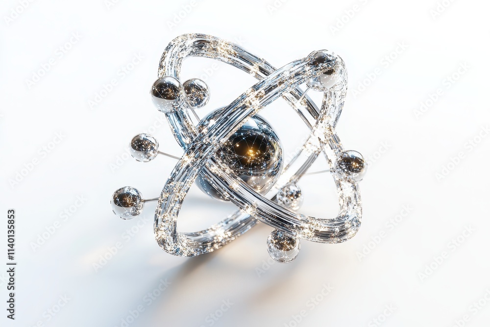 Poster a 3d representation of an atom, illustrating atomic structure and bonding.