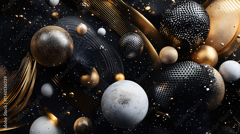 Poster abstract 3d rendering of geometric shapes. modern background design with spheres
