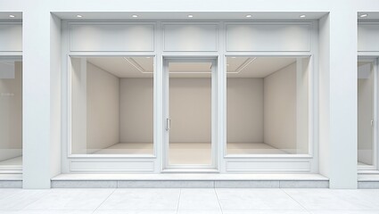 Obraz premium A minimalist white storefront with a clean facade, showcasing an empty space and modern design, exuding elegance and simplicity