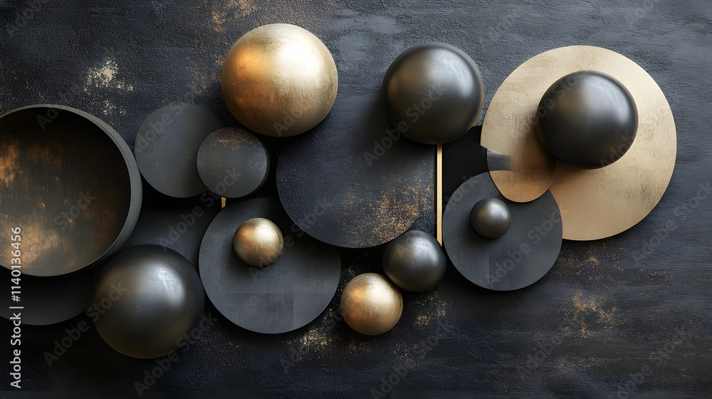 Poster Abstract 3d rendering of geometric shapes. Modern background design with spheres
