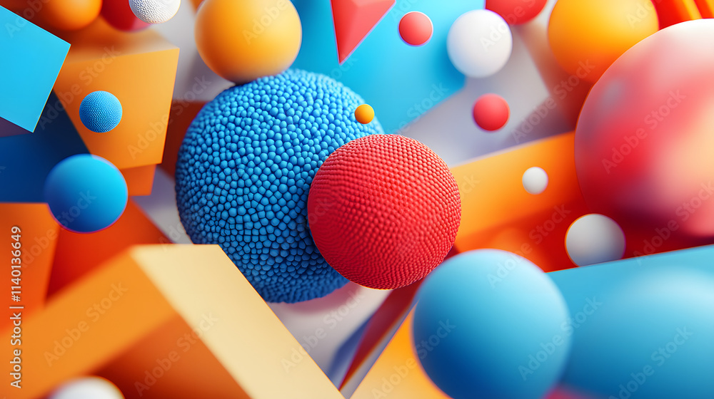 Poster abstract 3d rendering of geometric shapes. modern background design with spheres