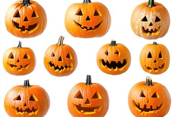 Collection of Carved Jack-o'-Lantern Pumpkins