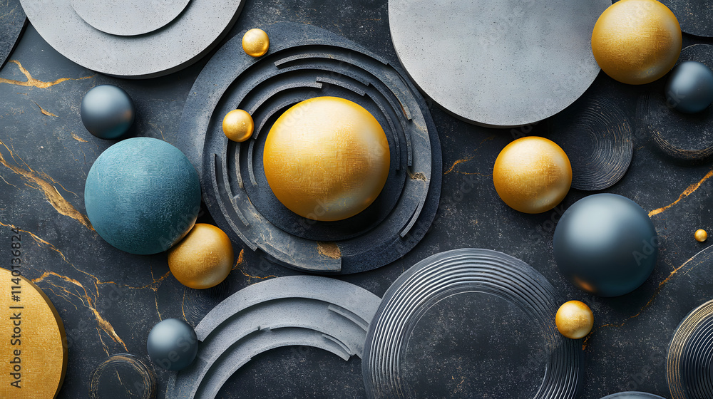 Poster abstract 3d rendering of geometric shapes. modern background design with spheres
