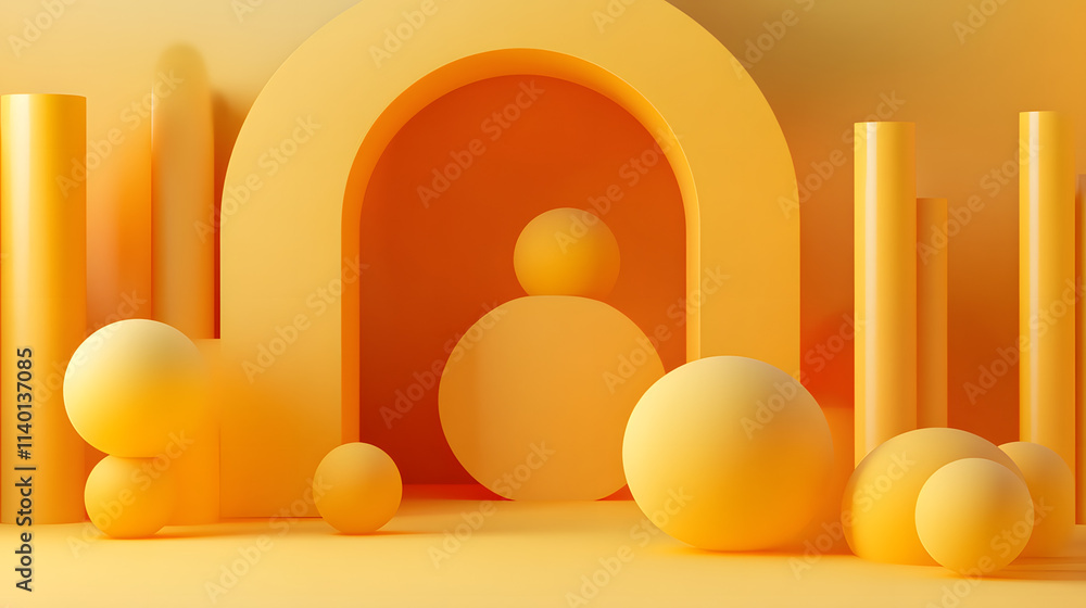 Poster Abstract 3d rendering of geometric shapes. Modern background design with spheres