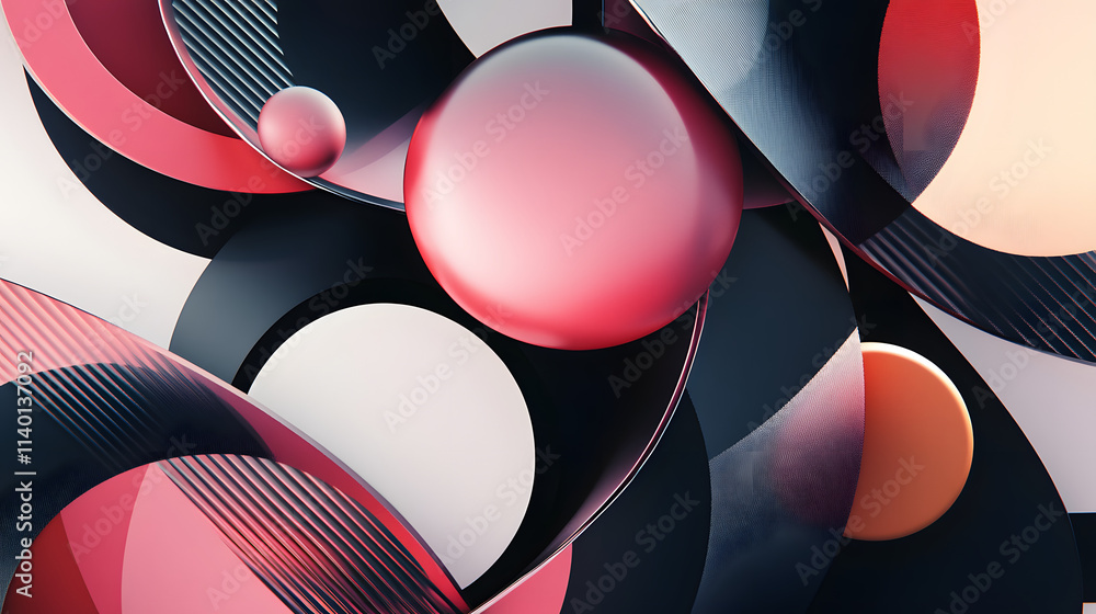 Poster abstract 3d rendering of geometric shapes. modern background design with spheres