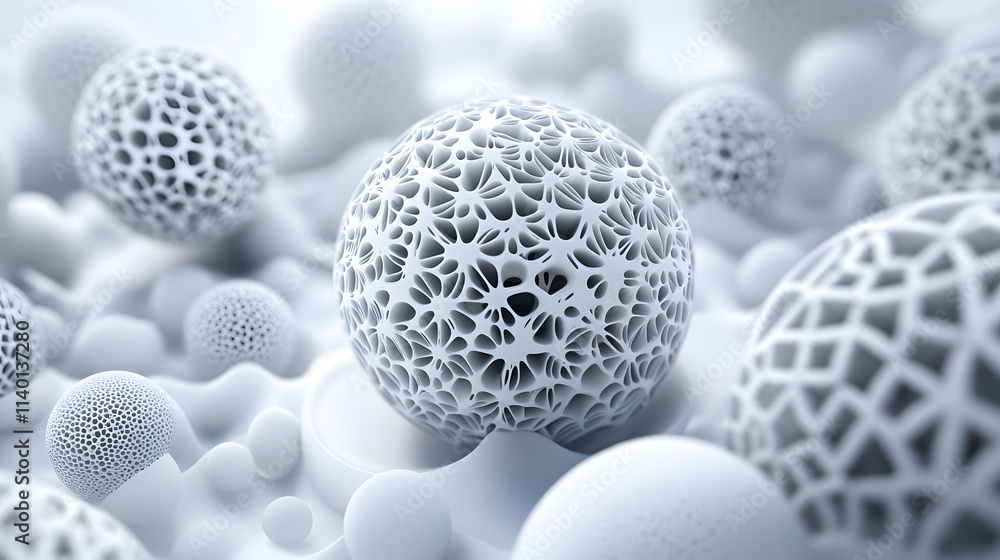 Poster abstract 3d rendering of geometric shapes. modern background design with spheres