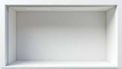 A minimalist white storefront with a clean facade, showcasing an empty space and modern design, exuding elegance and simplicity