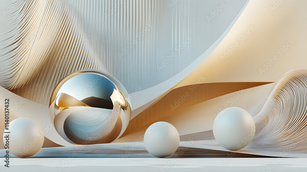 Poster abstract 3d rendering of geometric shapes. modern background design with spheres