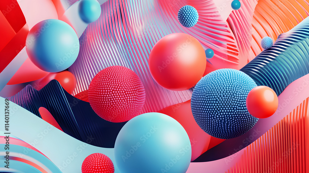 Poster abstract 3d rendering of geometric shapes. modern background design with spheres