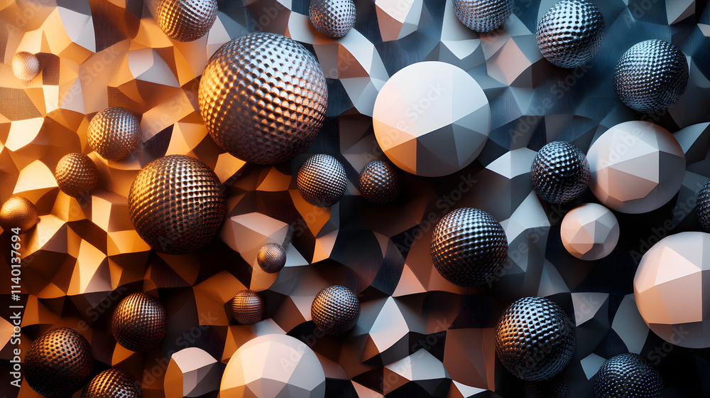 Poster abstract 3d rendering of geometric shapes. modern background design with spheres