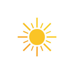 Sunny day icon. Bright sun symbol; warmth, energy, summer.  Happiness and optimism.