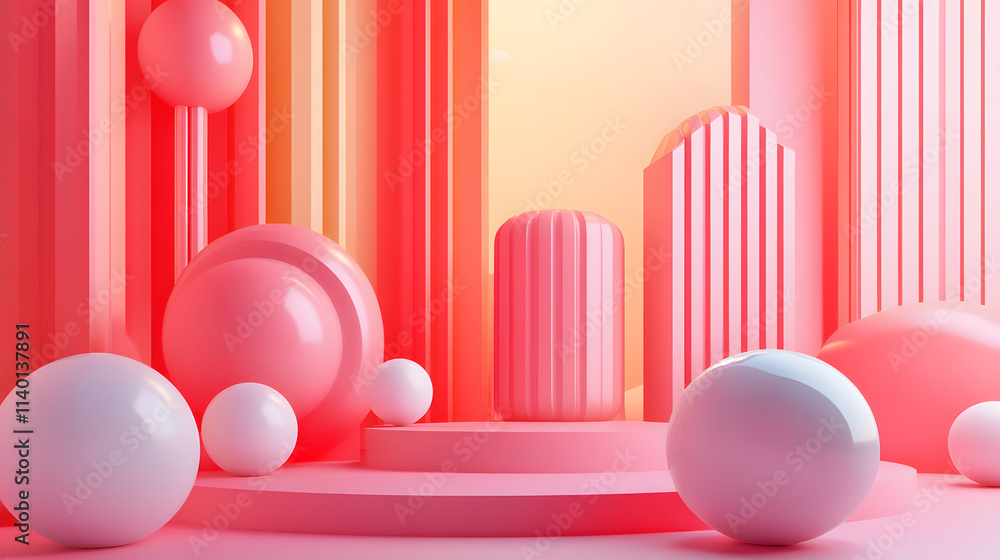 Poster abstract 3d rendering of geometric shapes. modern background design with spheres