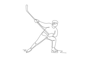 Hockey player. Winter sport concept one-line drawing