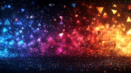 Glowing Geometric Shapes Radiating Vibrant Neon Energy on Dark Background Dynamic Modern Design Concept