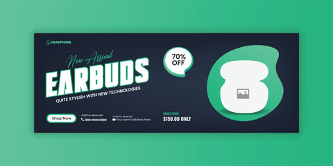 New Arrival Earbuds or Super Offer AirPods Sell Social Media and Web Banner Design Template