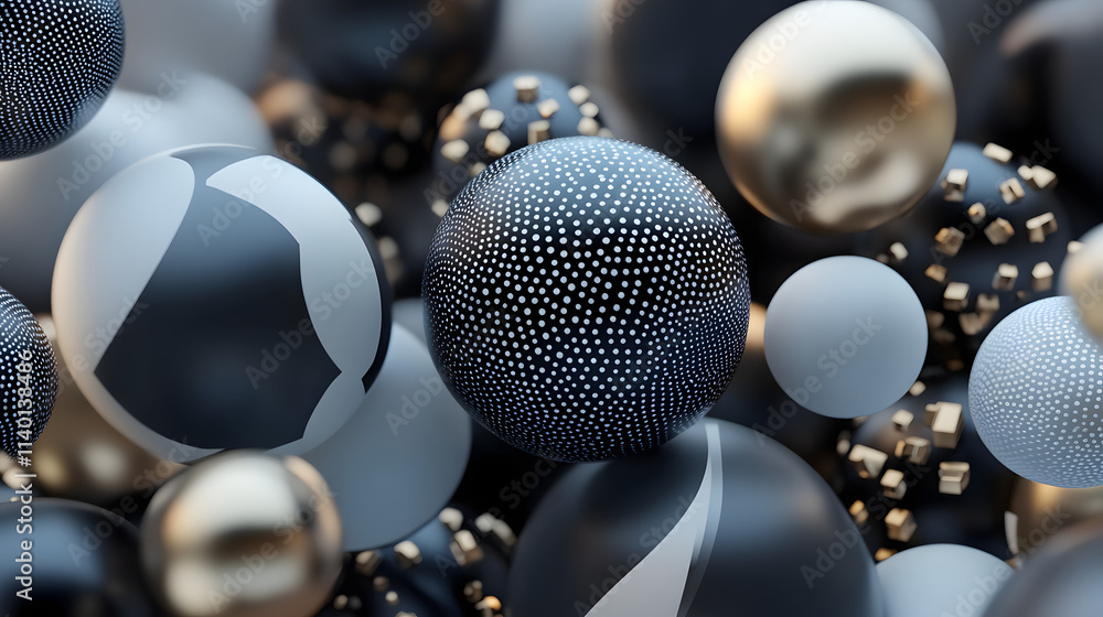 Poster abstract 3d rendering of geometric shapes. modern background design with spheres