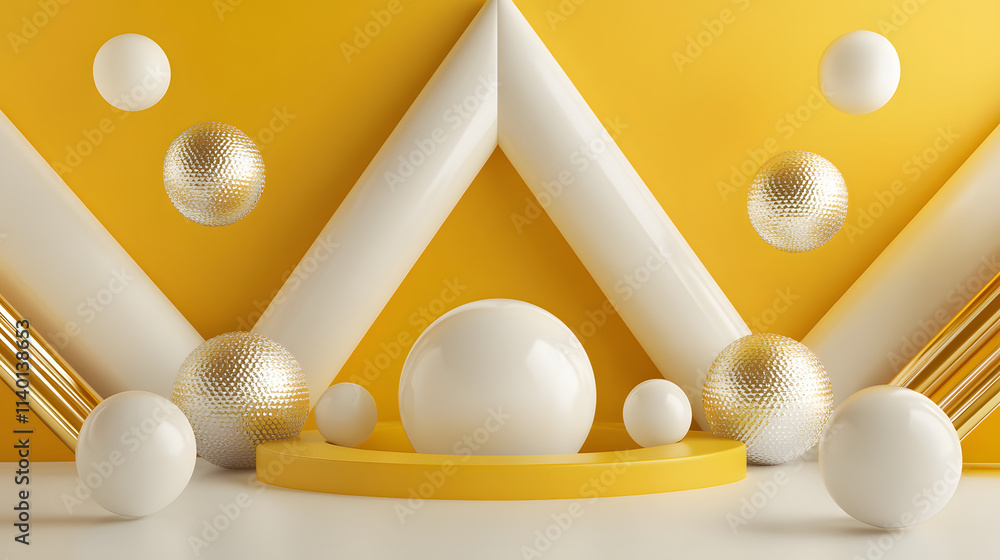 Poster abstract 3d rendering of geometric shapes. modern background design with spheres