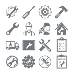 Minimalistic Repair and Maintenance Silhouette Icons Set Collection