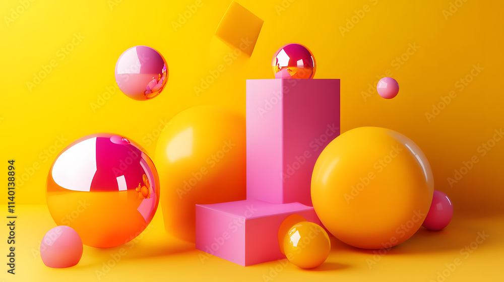Poster abstract 3d rendering of geometric shapes. modern background design with spheres