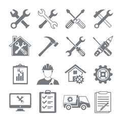 Minimalistic Repair and Maintenance Silhouette Icons Set Collection