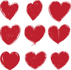 Heart doodles set. Hand drawn hearts collection. Romance and love illustrations.