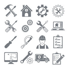 Minimalistic Repair and Maintenance Silhouette Icons Set Collection
