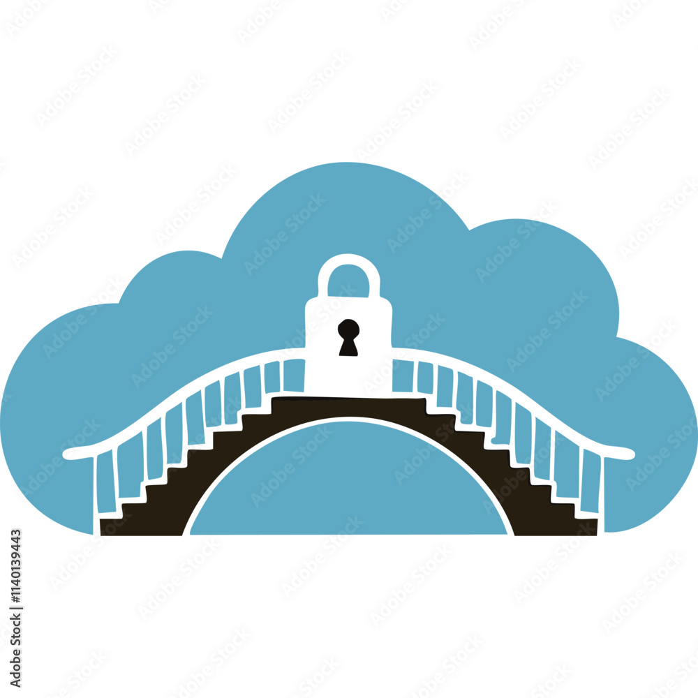 Poster secure cloud bridge. cloud data security. safeguarded access, protected information symbolized by a 