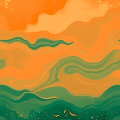 Fototapeta premium Abstract Orange and Green Swirls: A mesmerizing abstract digital painting with an ethereal blend of orange and green hues. The fluid, swirling patterns evoke a sense of motion and energy.