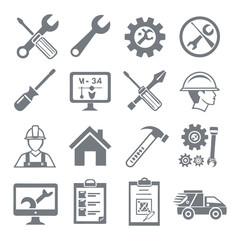 Minimalistic Repair and Maintenance Silhouette Icons Set Collection