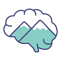 Mindful mountain view. Serene landscape imagery inside a brain; symbolizes mental clarity, peace, and inspiration from nature.