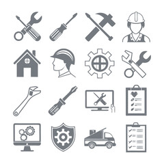 Obraz premium Minimalistic Repair and Maintenance Silhouette Icons Set Collection