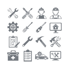 Minimalistic Repair and Maintenance Silhouette Icons Set Collection