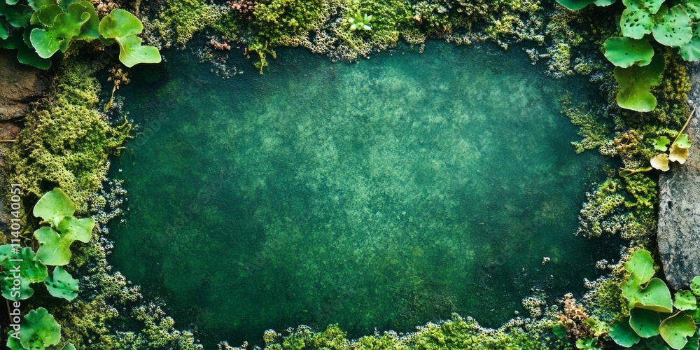 Poster vibrant algae blooms frame a contrasting empty space perfect for showcasing content in nature-inspir