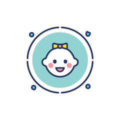 Fototapeta premium Happy baby girl icon. Cute infant girl illustration. Symbolizes joy, innocence, and new beginnings. Perfect for parenting themes.