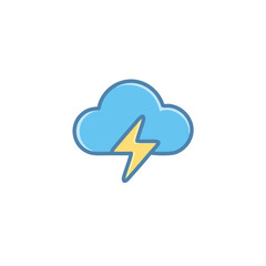Storm cloud lightning icon. Blue cloud with yellow lightning bolt; symbolizes power, energy, or a sudden event.