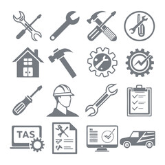 Minimalistic Repair and Maintenance Silhouette Icons Set Collection