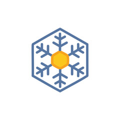 Hexagon snowflake design. Winter icon; cold, icy symbol. Represents purity, serenity, and the beauty of winter.