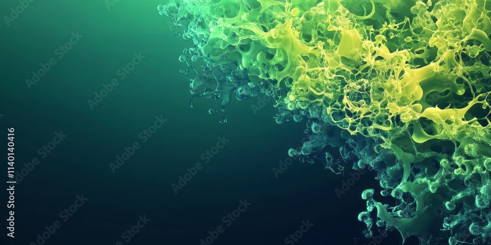Poster Vibrant algae blooms creating contrast in a colorful abstract design with empty space for text or graphics