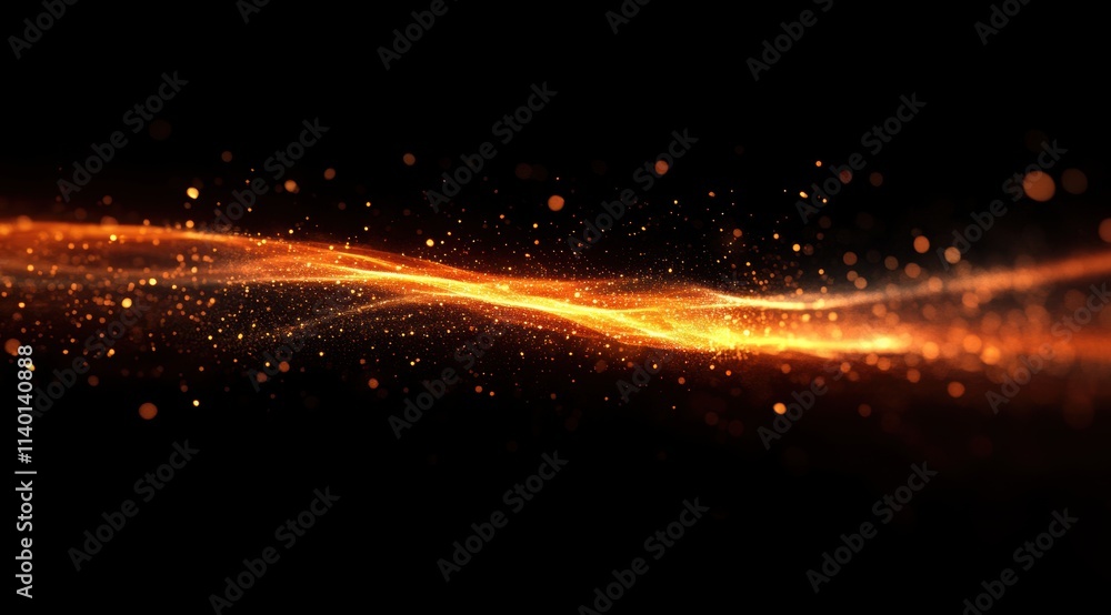 Poster abstract background with glowing particles and bokeh lights, macro shot of an explosion or laser bea
