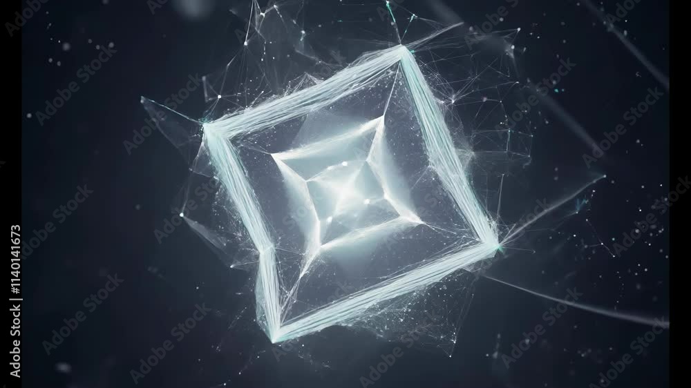 Poster abstract digital art visualizing a network of interconnected elements in a dark cosmic space