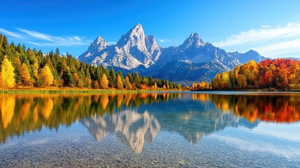 Autumn reflections on clear lake mountain landscape nature scene