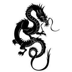 Chinese dragon silhouette on white background, vector