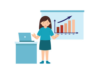 Illustration of Woman presenting chart and Document
