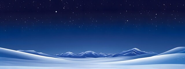 Starry sky, moonlight shining on the snowy ground, flat illustration style, simple background, cartoon style, vector graphics