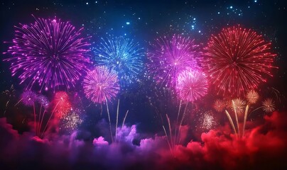 Vibrant fireworks display exploding in night sky. (2)