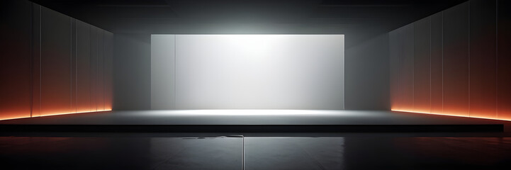 Spotlight casting a beam of focused light on a bare stage wall, serving as a PowerPoint background, complemented by a subtle gradient from navy blue to black, giving depth
