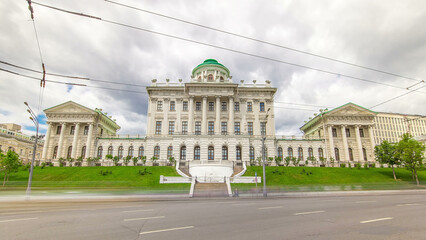 Fototapeta premium Old building of State Russian library, historical building famous as Pashkov House timelapse hyperlapse, Moscow, Russia
