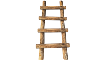 Rustic wooden ladder stands against a vibrant yellow background under soft ambient light creating a warm, inviting atmosphere