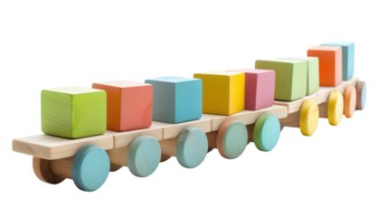 Colorful wooden train with blocks creates playful learning experience for children