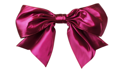 Fuchsia ribbon with shimmering surface tied into striking bow isolated on transparent background